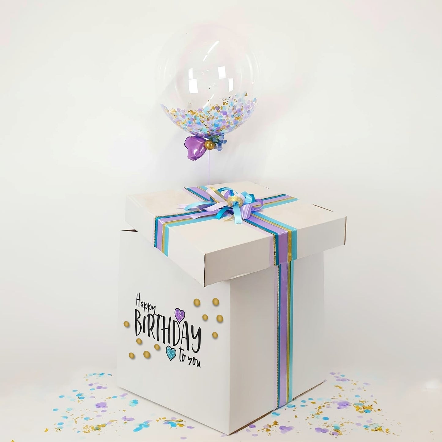 Balloon Box Happy Birthday "Lilac-Gold Confetti"
