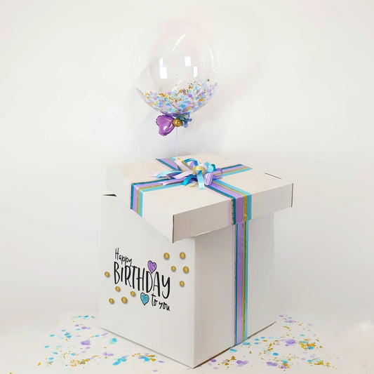 Balloon Box Happy Birthday "Lilac-Gold Confetti" 