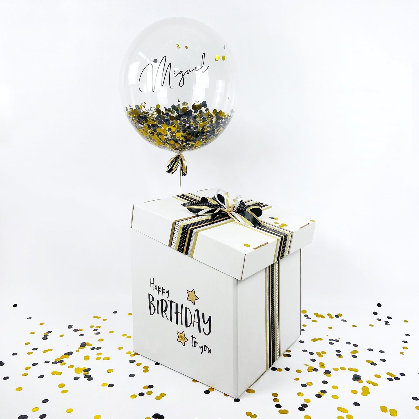 Balloon Box "Black Gold Confetti" 